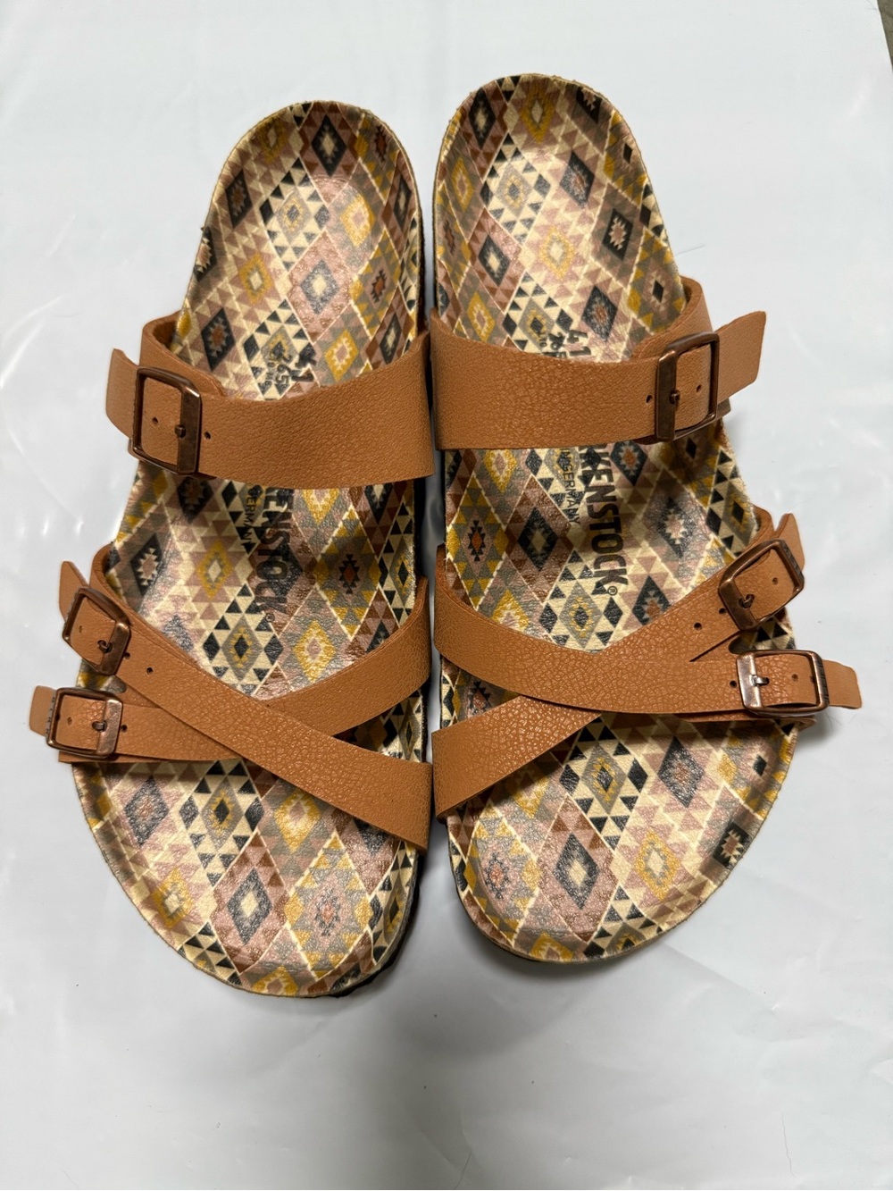 Birkenstock Women's Tan Multi-Pattern Buckle Strap Sandals